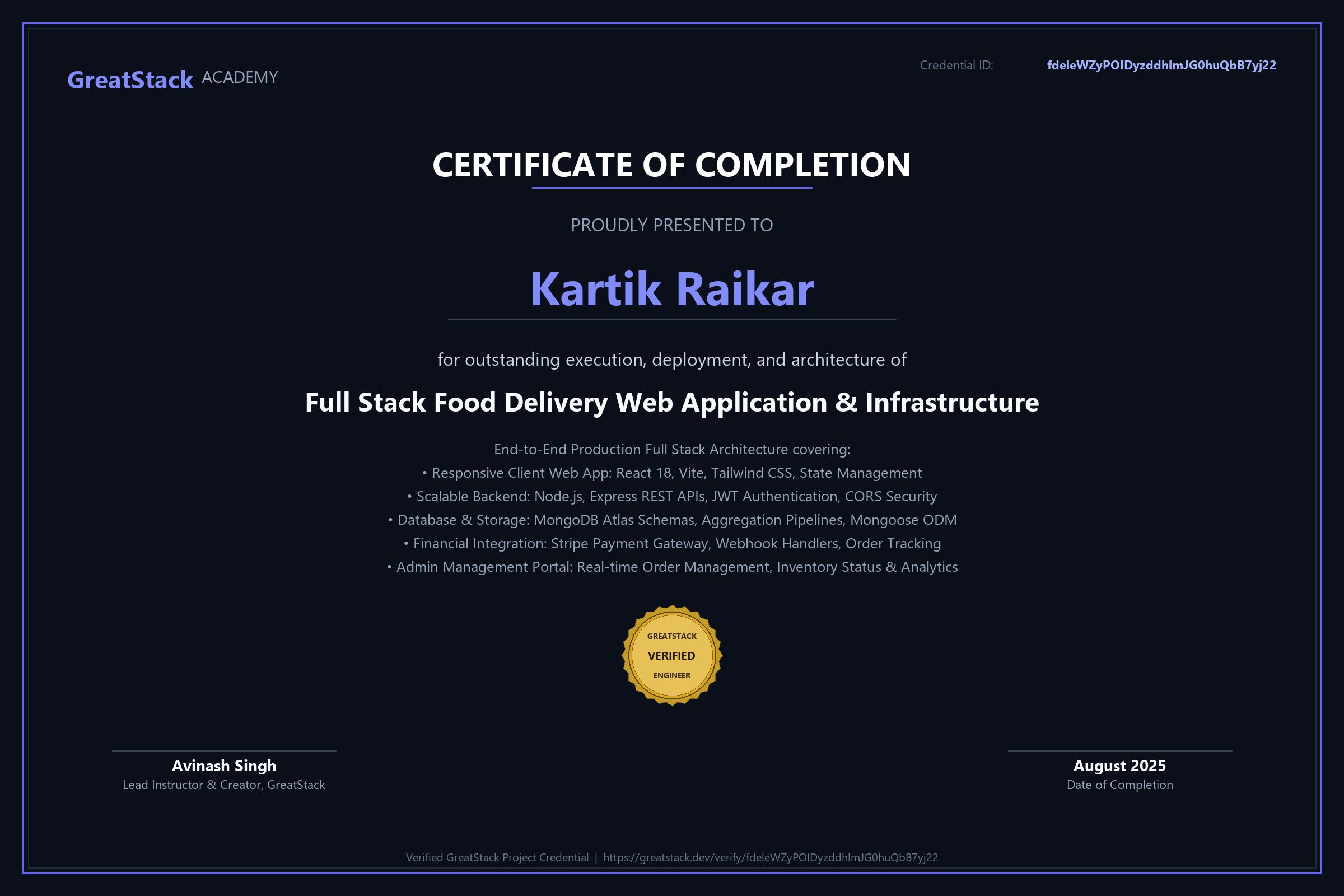 Full Stack Food Delivery Project & Architecture