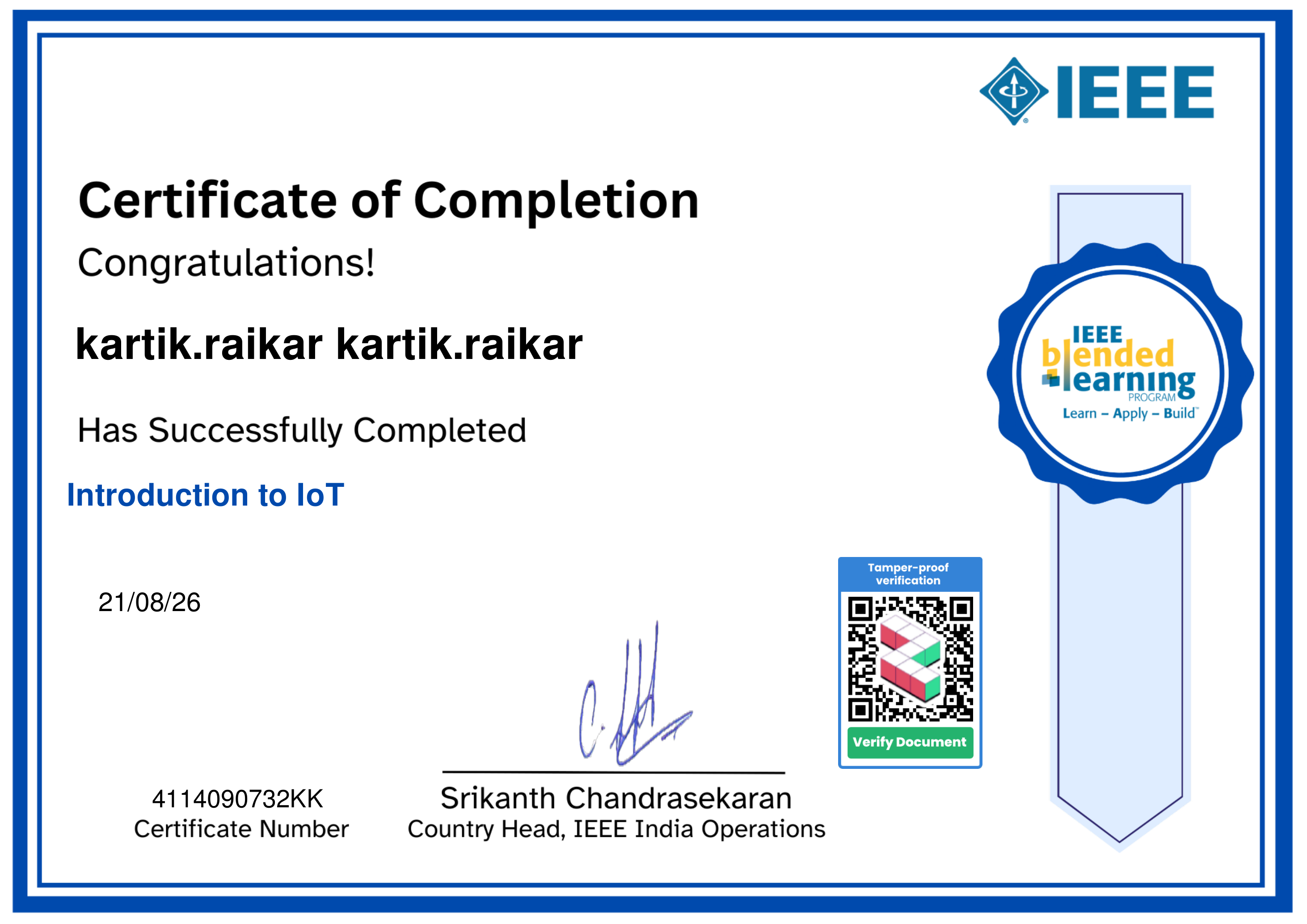 Introduction to IoT – IEEE Blended Learning Program