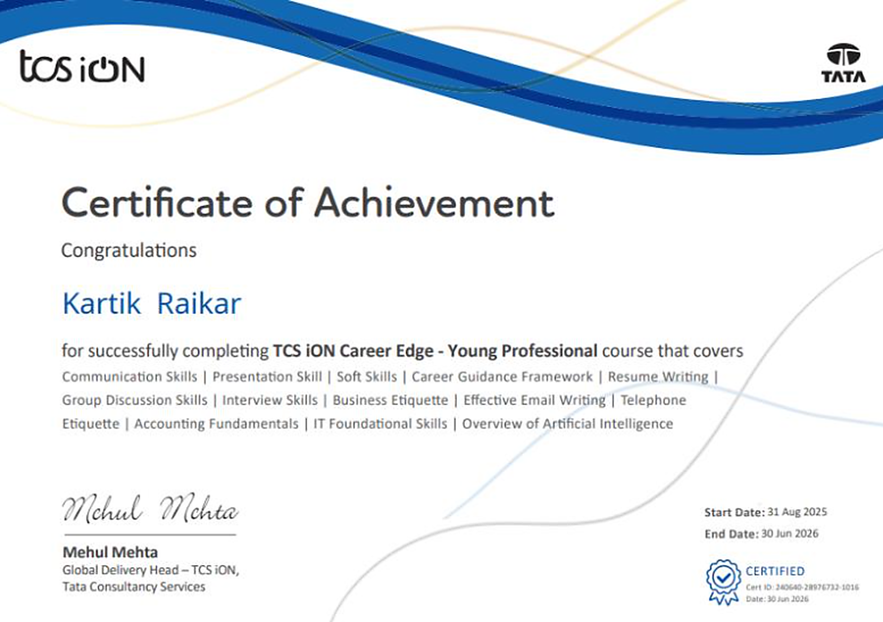 TCS iON Career Edge – Young Professional